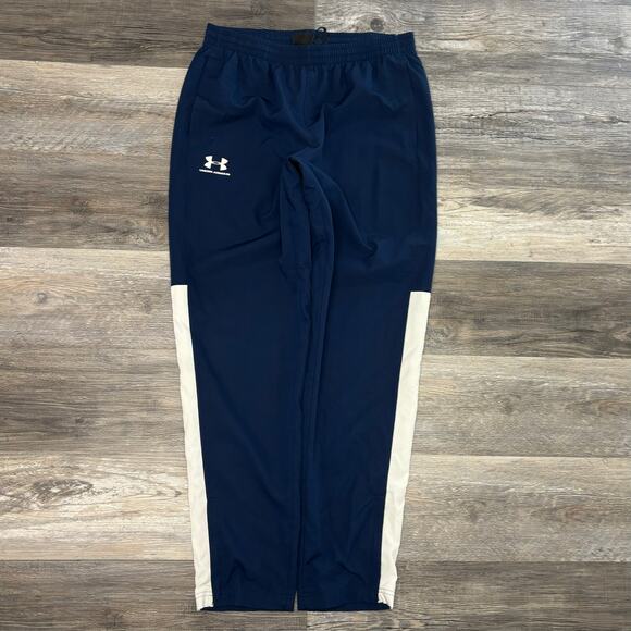 Under Armour Vital Woven Blue White Mens L Loose Fit Wind Resistant Track Pants - Picture 1 of 12